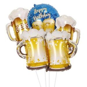 4pcs Beer Mug Cheers Themed Foil Balloons Set Birthday Party Decor new